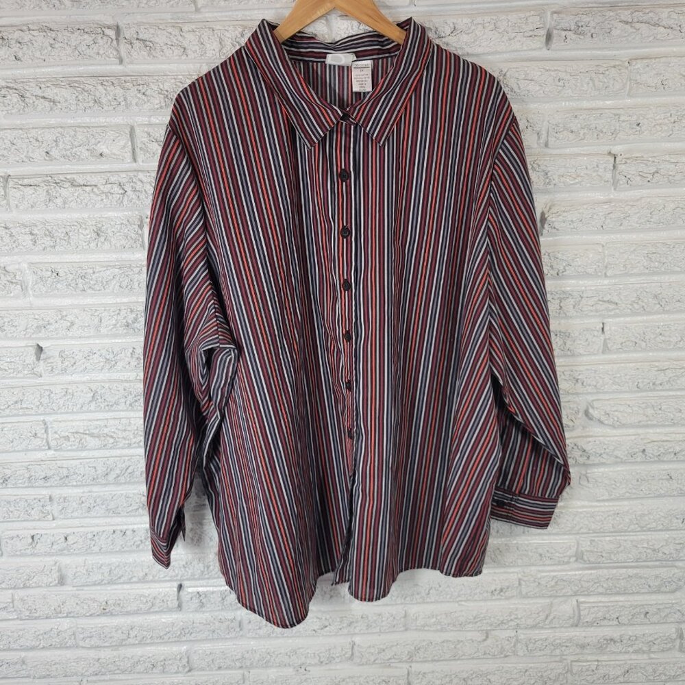 Roamans Womens Top 3X Plus Long Sleeve Button Up Lightweight Black STR163E‎